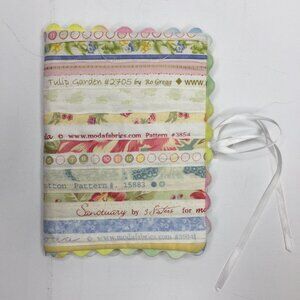 Handmade Notebook Journal Cover 6"X7" Green Floral Fabric Salvage Edges Quilting